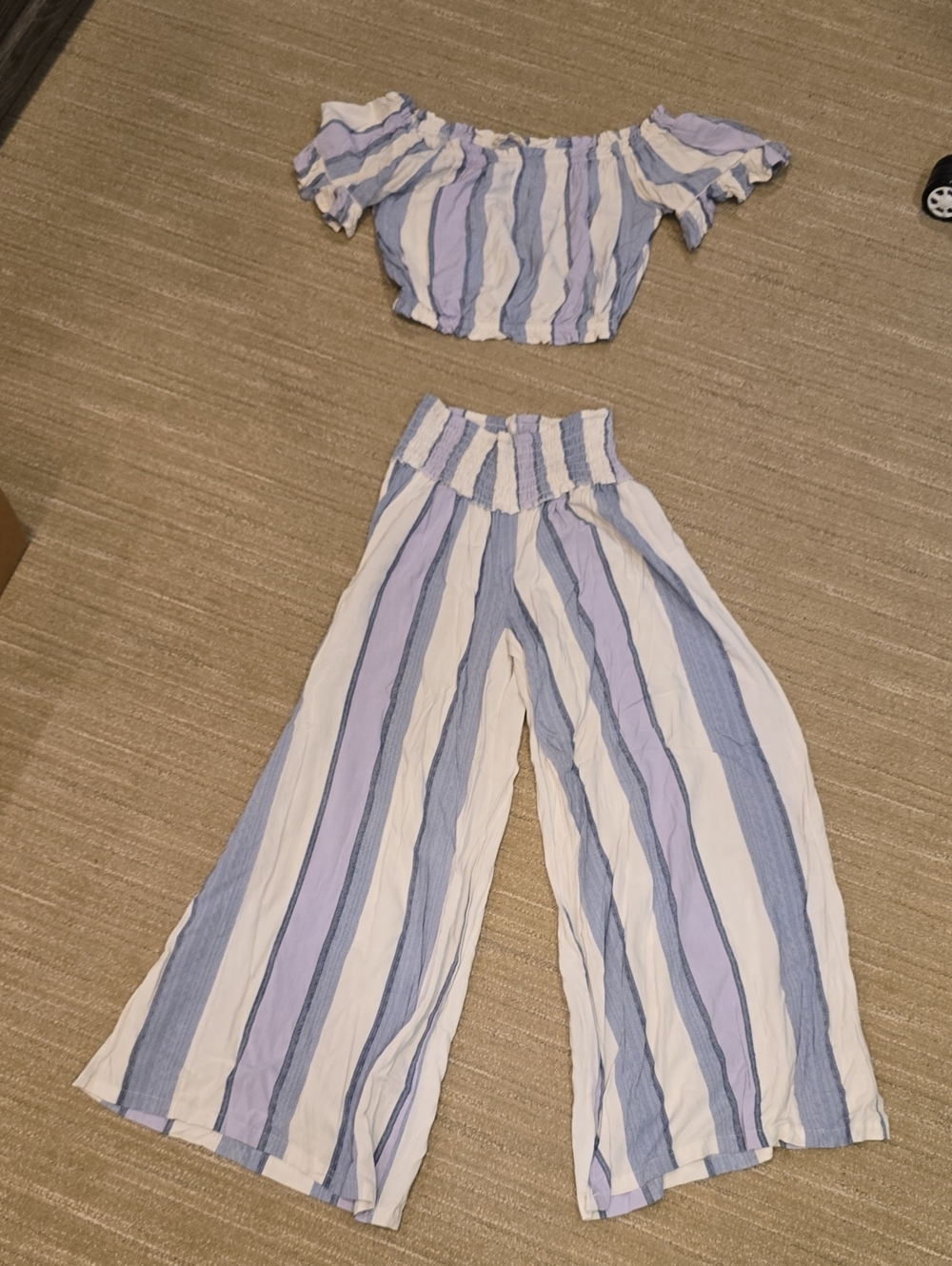 Ocean Drive Lavender & White Striped Wide-Leg Pants And Top, Bottoms S Top M